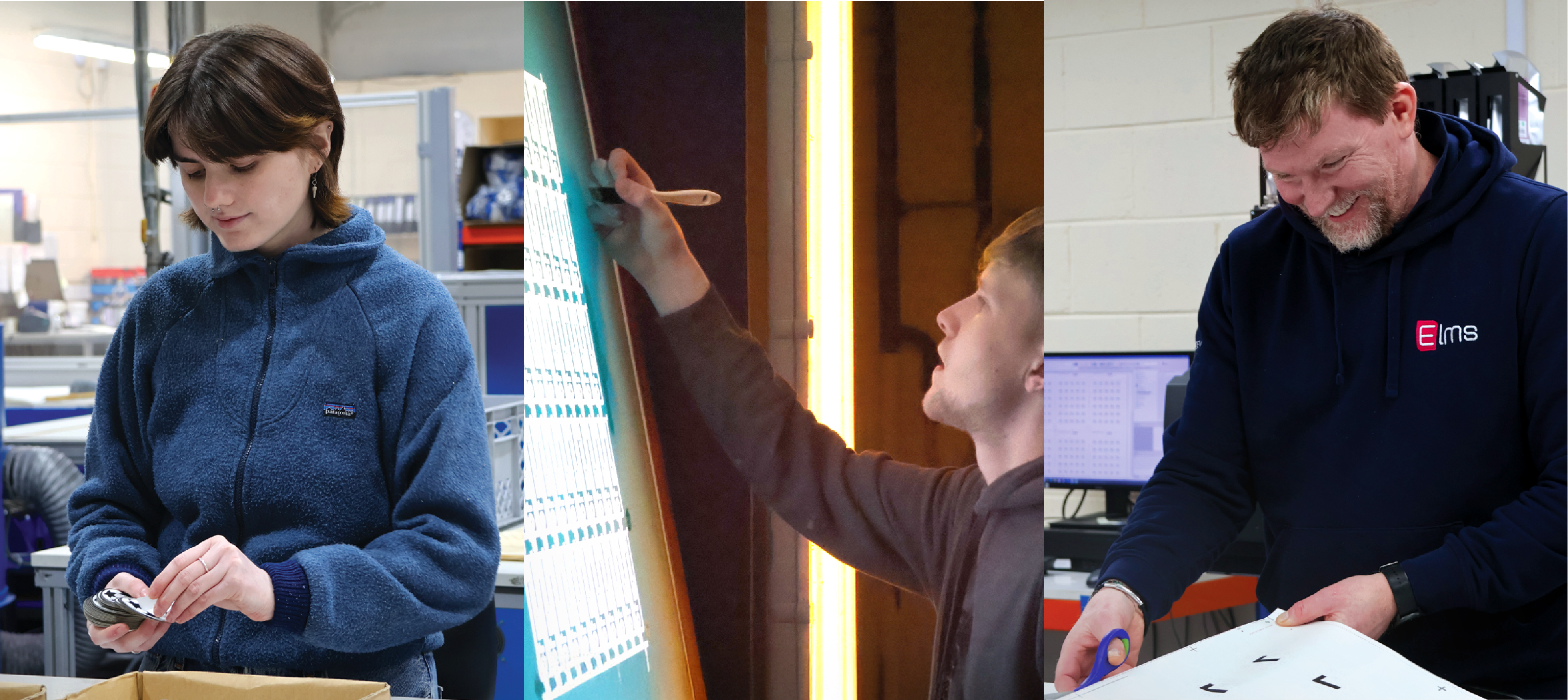 Image showcasing three members of the elms team